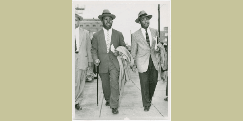 Rev. Ralph Abernathy and Rev. Martin Luther King, Jr., leaving the Montgomery, Alabama, County Courthouse
