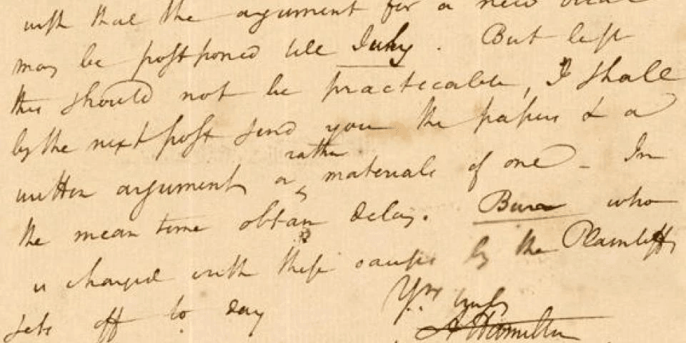 Historical, handwritten document signed by Alexander Hamilton.