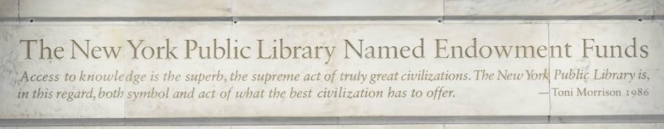 engraving in wall of NYPL Schwarzman building with quote from Toni Morrison