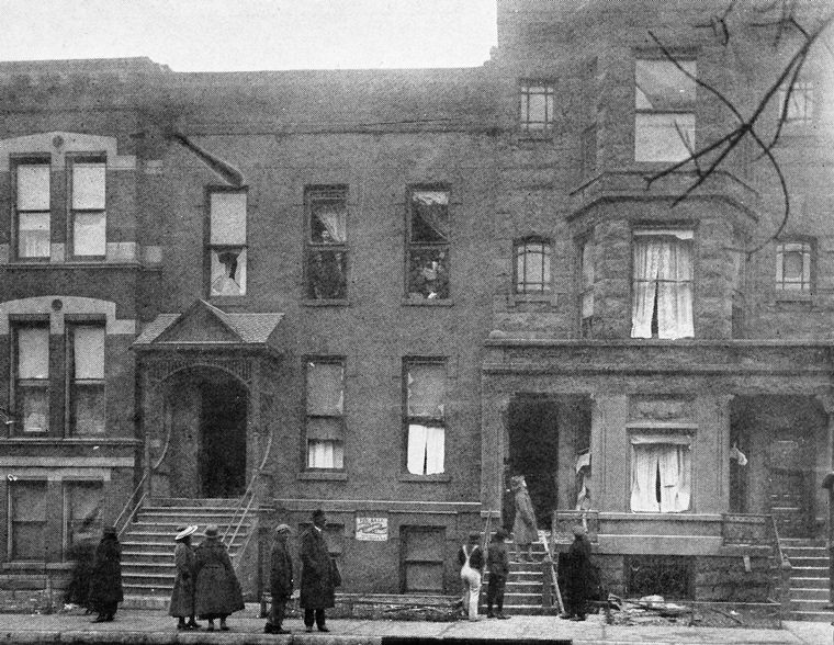 ​ Damage done by a bomb; This bomb was thrown into a building at 3365 Indiana Avenue, occupied by Negroes.