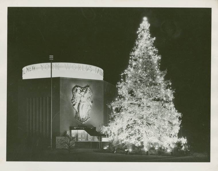 Fairgrounds - Christmas tree at night in front of Administration Building