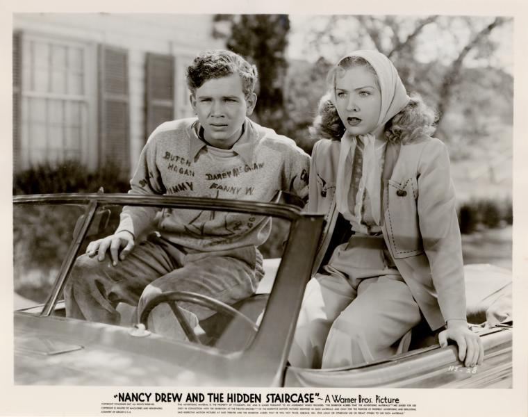 Frankie Thomas and Bonita Granville in the motion picture Nancy Drew and the Hidden Staircase.