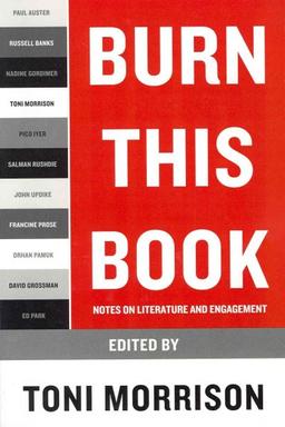 The words Burn This Book in bold white font is written on a red background. The names of the editors are on the side in black and white.