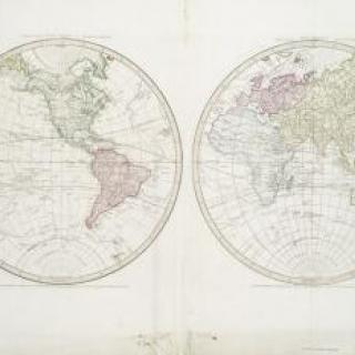 Map of the globe featuring two hemispheres.