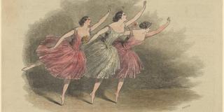 Sketch of three dancers on stage.