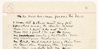 manuscipt draft of poem "An Irish Airman Foresees His Death" 