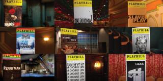 Grid of 9 photos featuring Playbills in front of stages