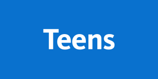 Blue background with bold white text that reads: Teens. 