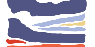 Digital artwork of Upper Manhattan sunset from 1.1.23 at 4:39 PM. It features thinning geometric clouds in shades of blue, orange, and yellow.