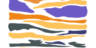Digital artwork of Upper Manhattan sunset from 8.16.22 at 8:32 PM. It features thinning geometric clouds in vibrant shades of yellow, orange, purple, and grey.