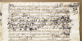 A very messy handwritten musical manuscript 