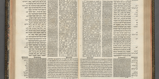An open book featuring a two-page spread of various multilingual text blocks