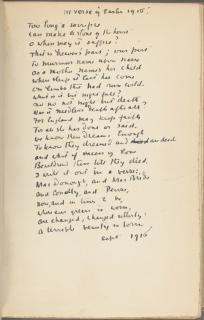 manuscript poem with black ink on beige paper