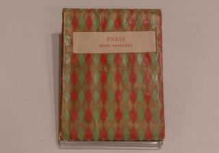 A book cover with a pattern of green and red diamonds titled Paris by Hope Mirrlees