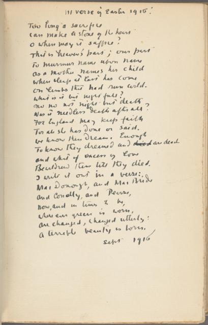 Manuscript draft of the poem "Easter, 1916"